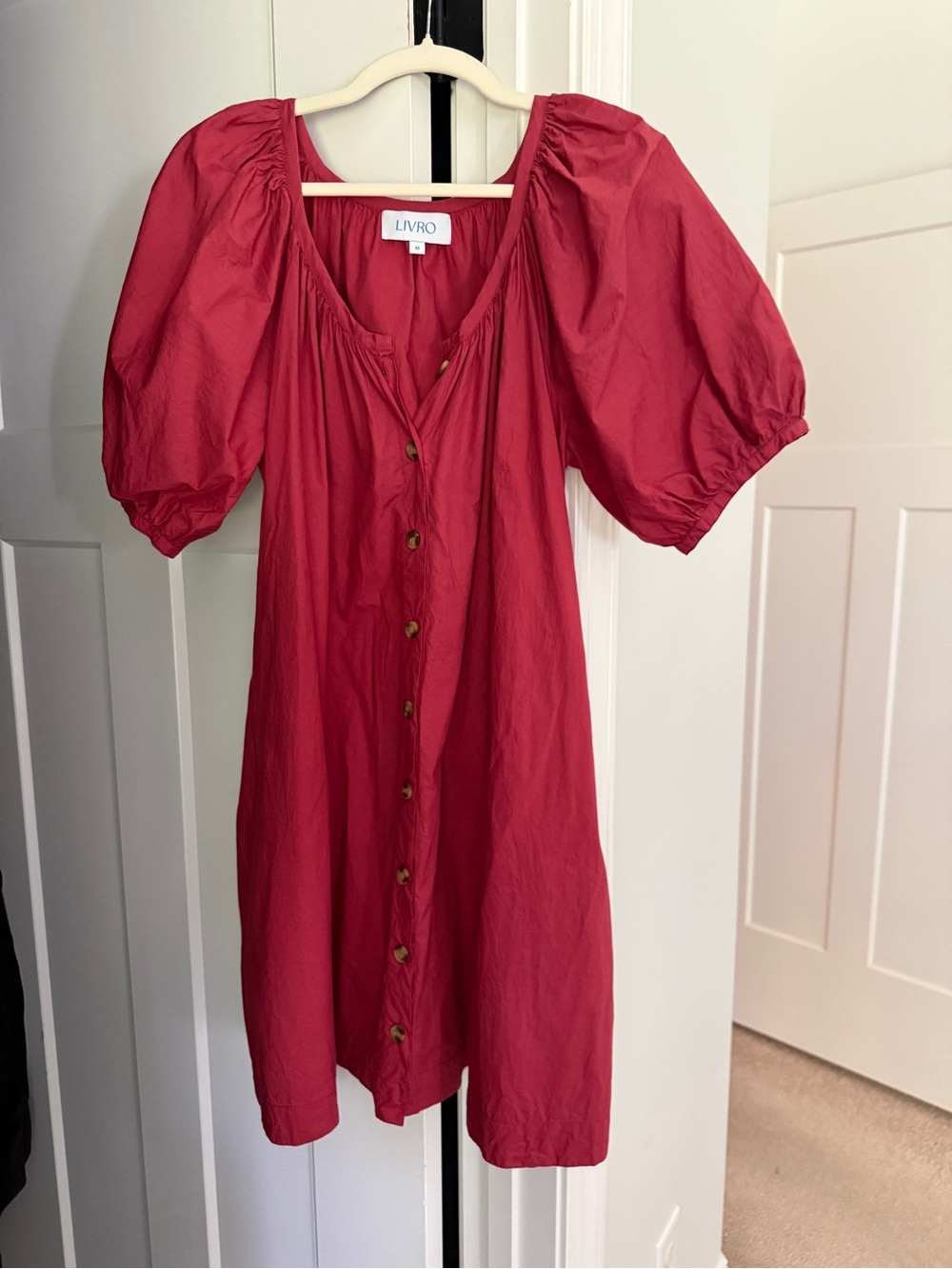 Livro Day dress red short sleeve button down loose fit mini